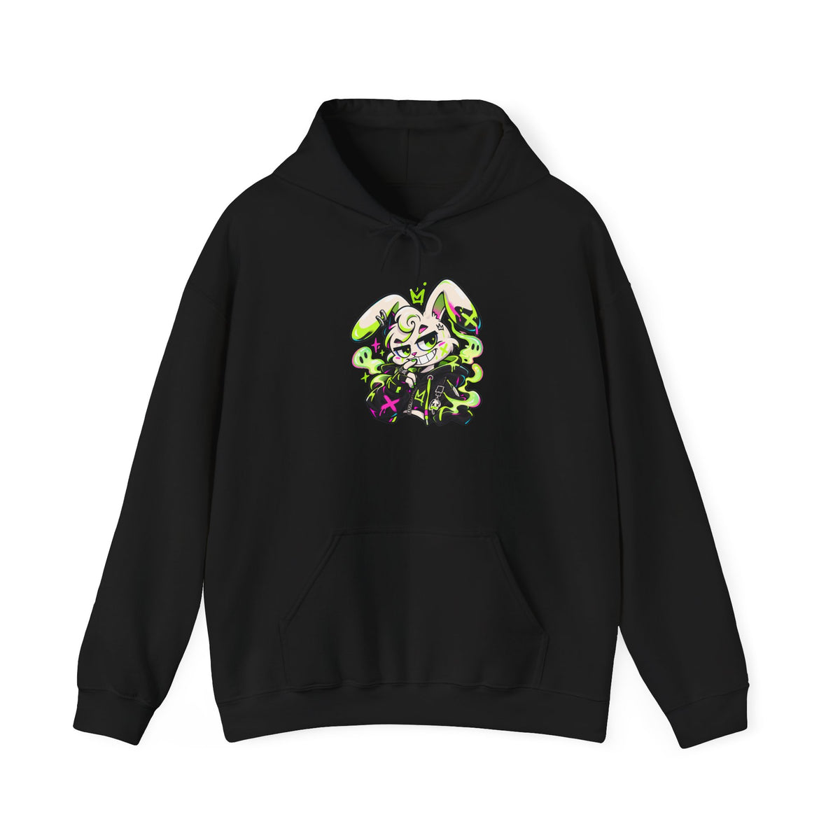 Neon Goth Bunny Hoodie in Black