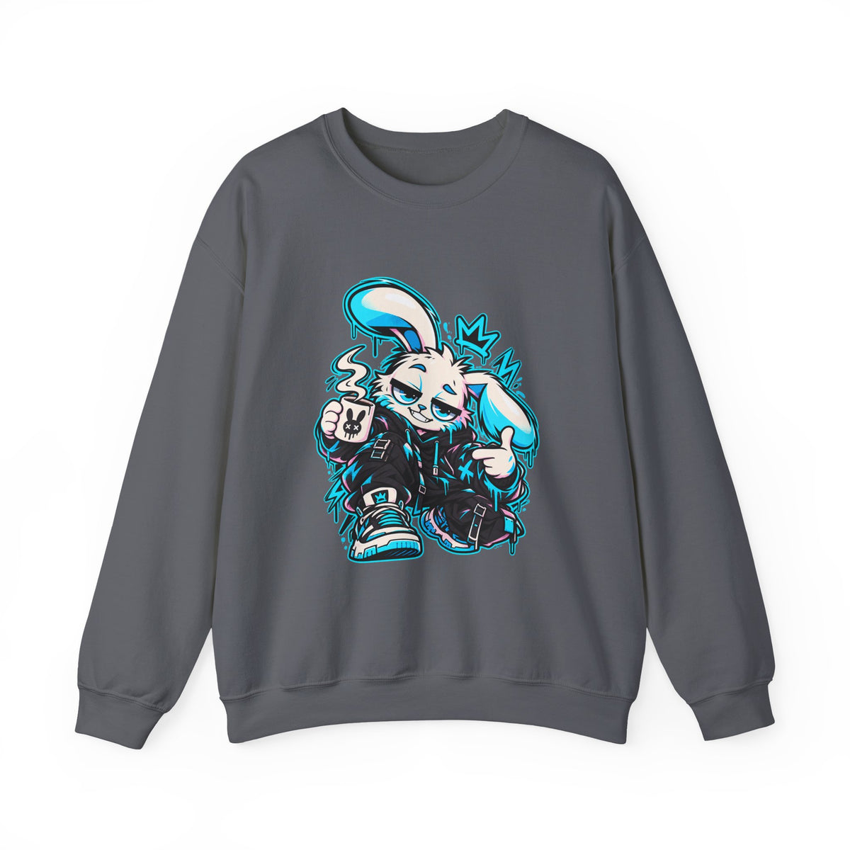 Graffiti Rabbit Coffee Crewneck Sweatshirt in Charcoal