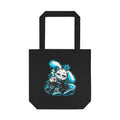 Sleepy Cyber Bunny Coffee Tote Bag in Black