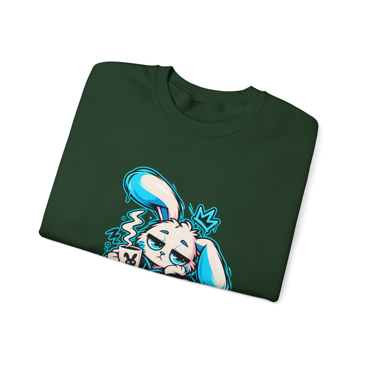 Sleepy Cyber Bunny Coffee Crewneck Sweatshirt