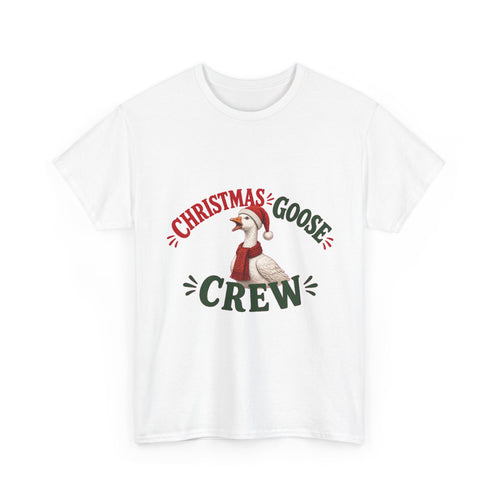 Christmas Goose Crew Heavy Cotton Tee Festive Holiday Shirt in White