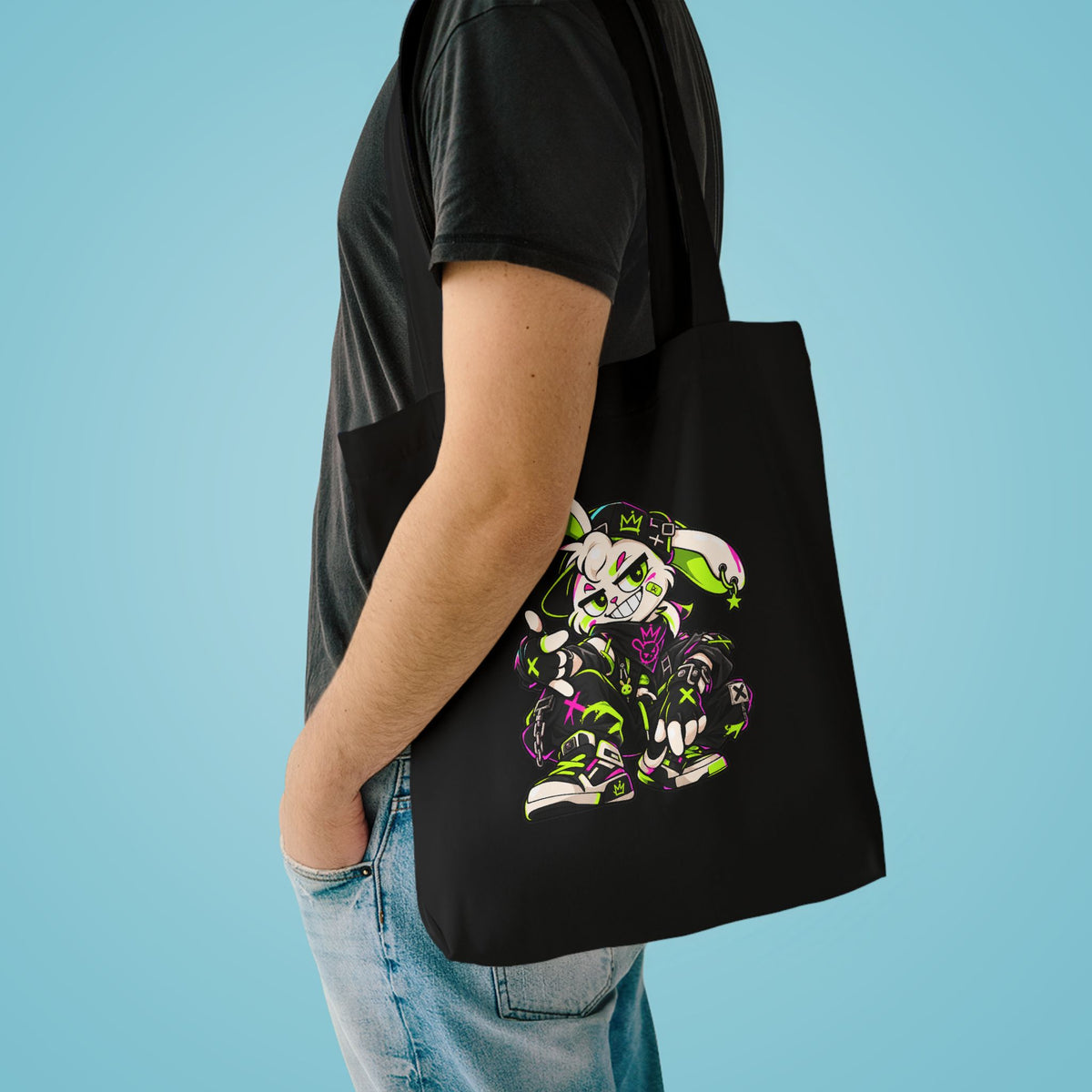 Neon Punk Bunny Cotton Tote Bag