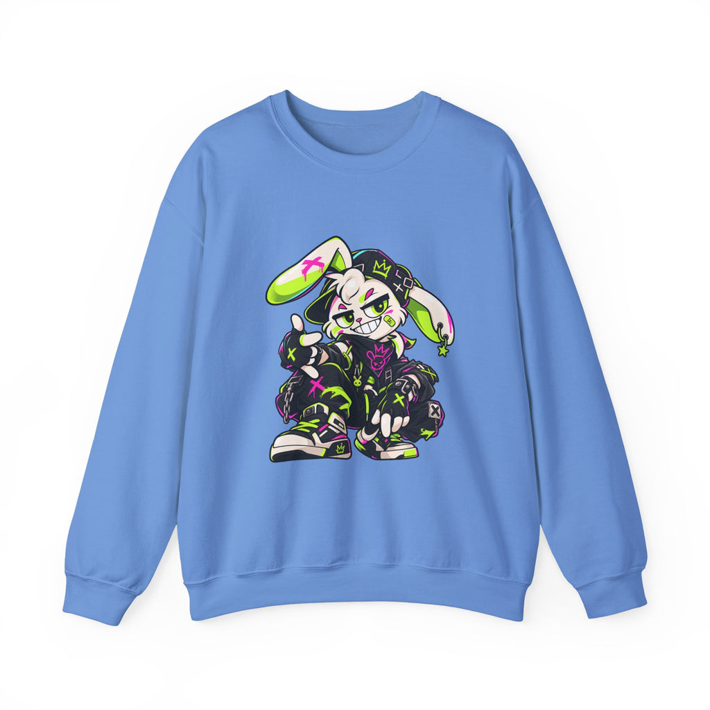 Neon Punk Bunny Crewneck Sweatshirt in Carolina Blue