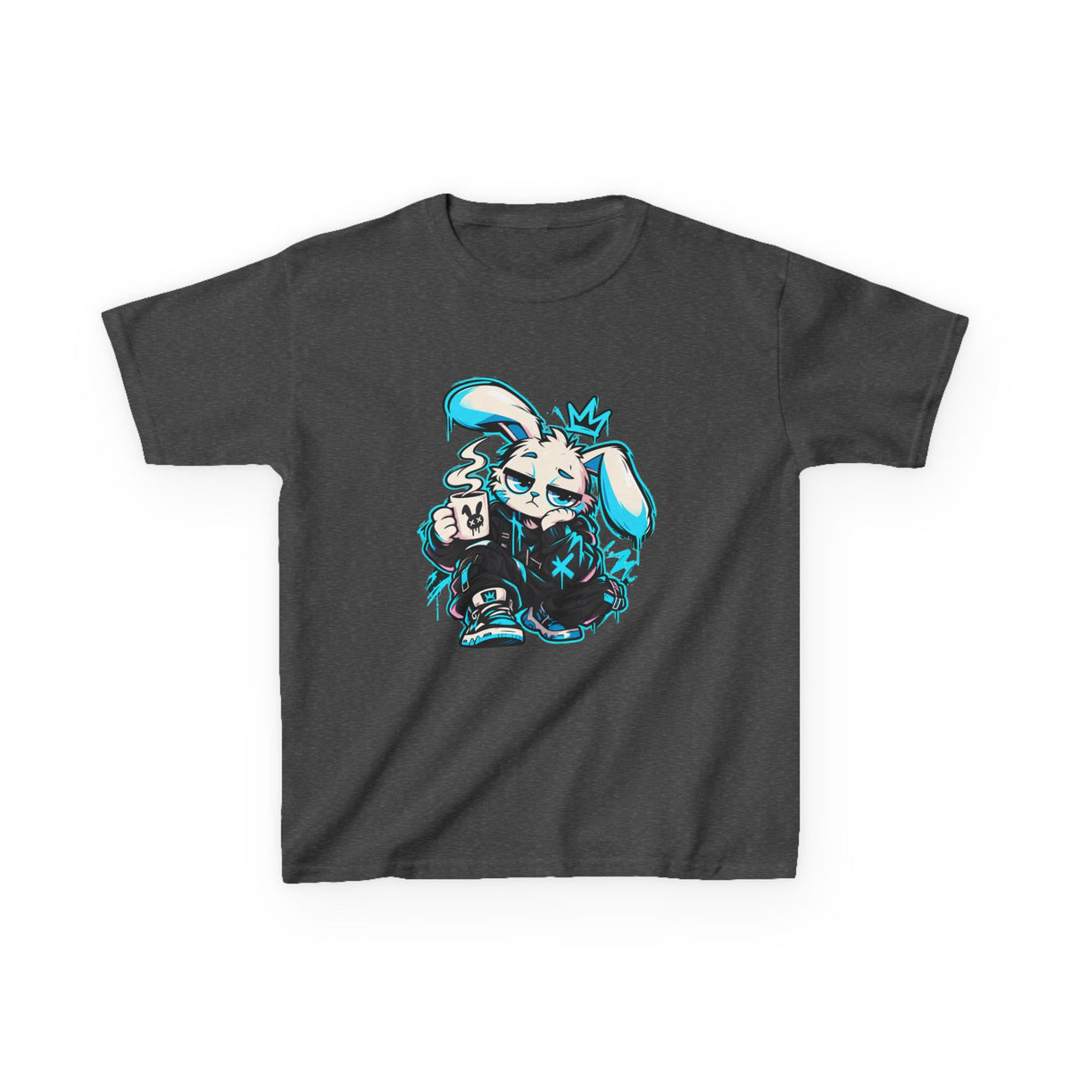 Graffiti Rabbit Coffee Kids Tee in Dark Heather