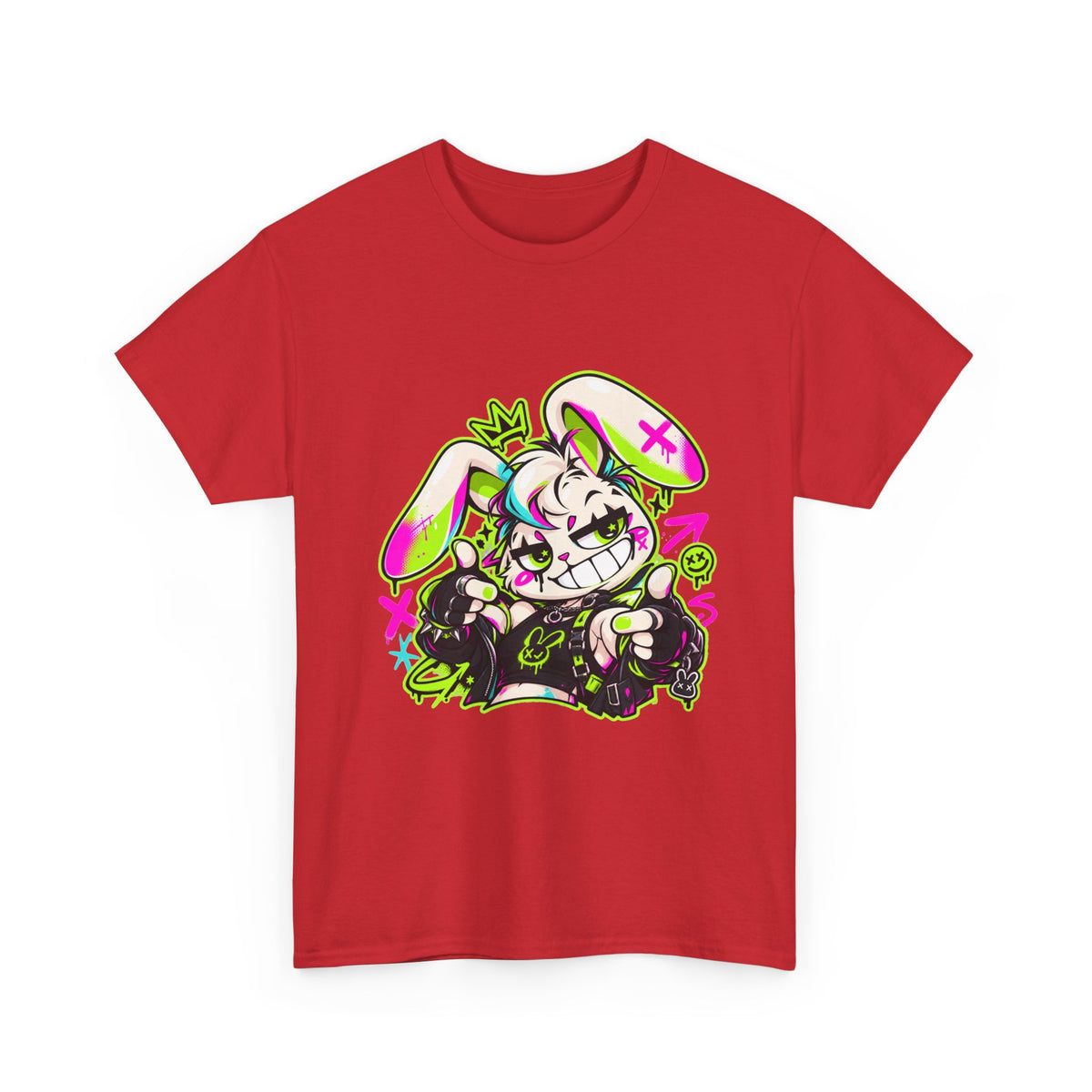 Punk Bunny Graffiti Heavy Cotton Tee in Red