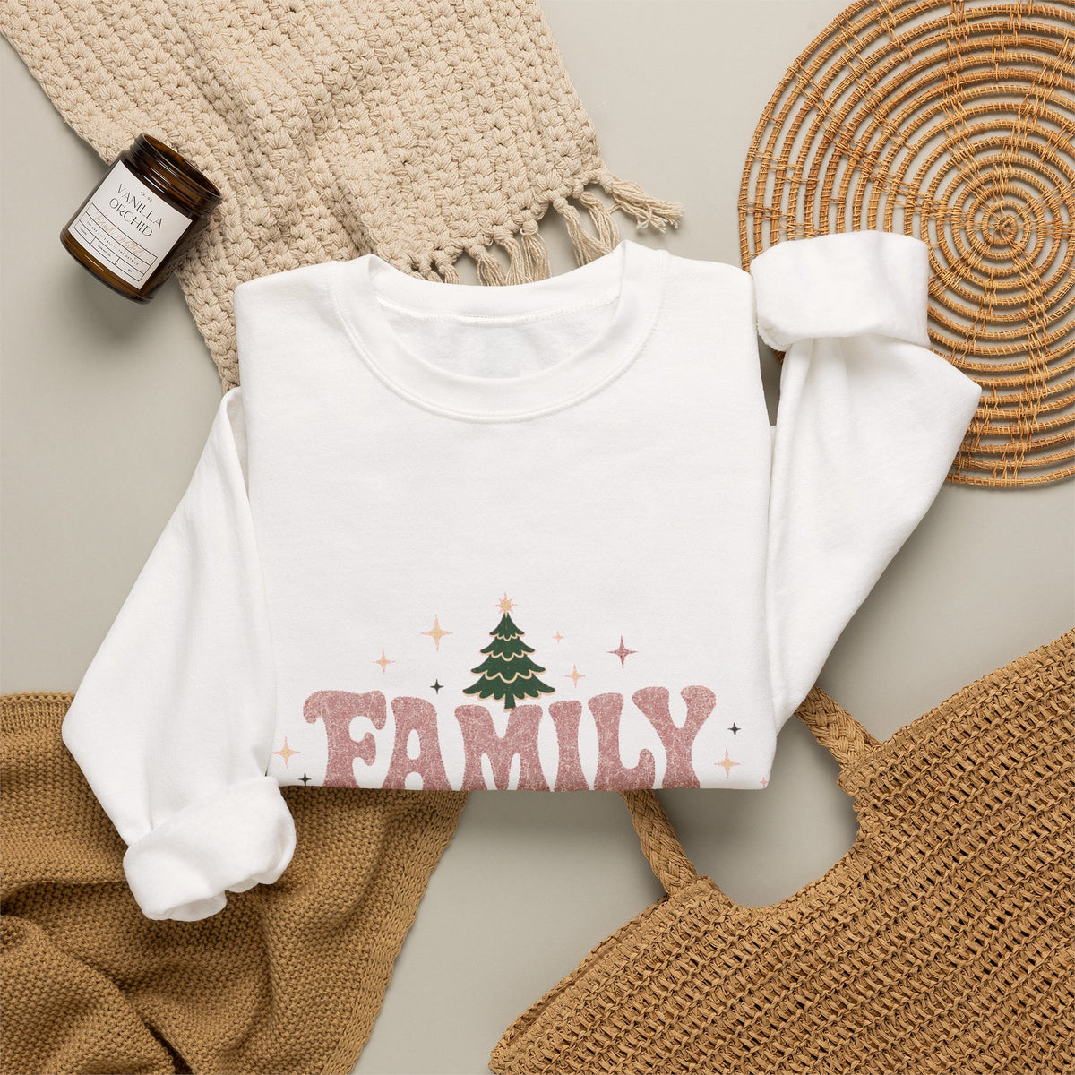 Retro Family Christmas 2026 Crewneck Sweatshirt, White, folded view 2