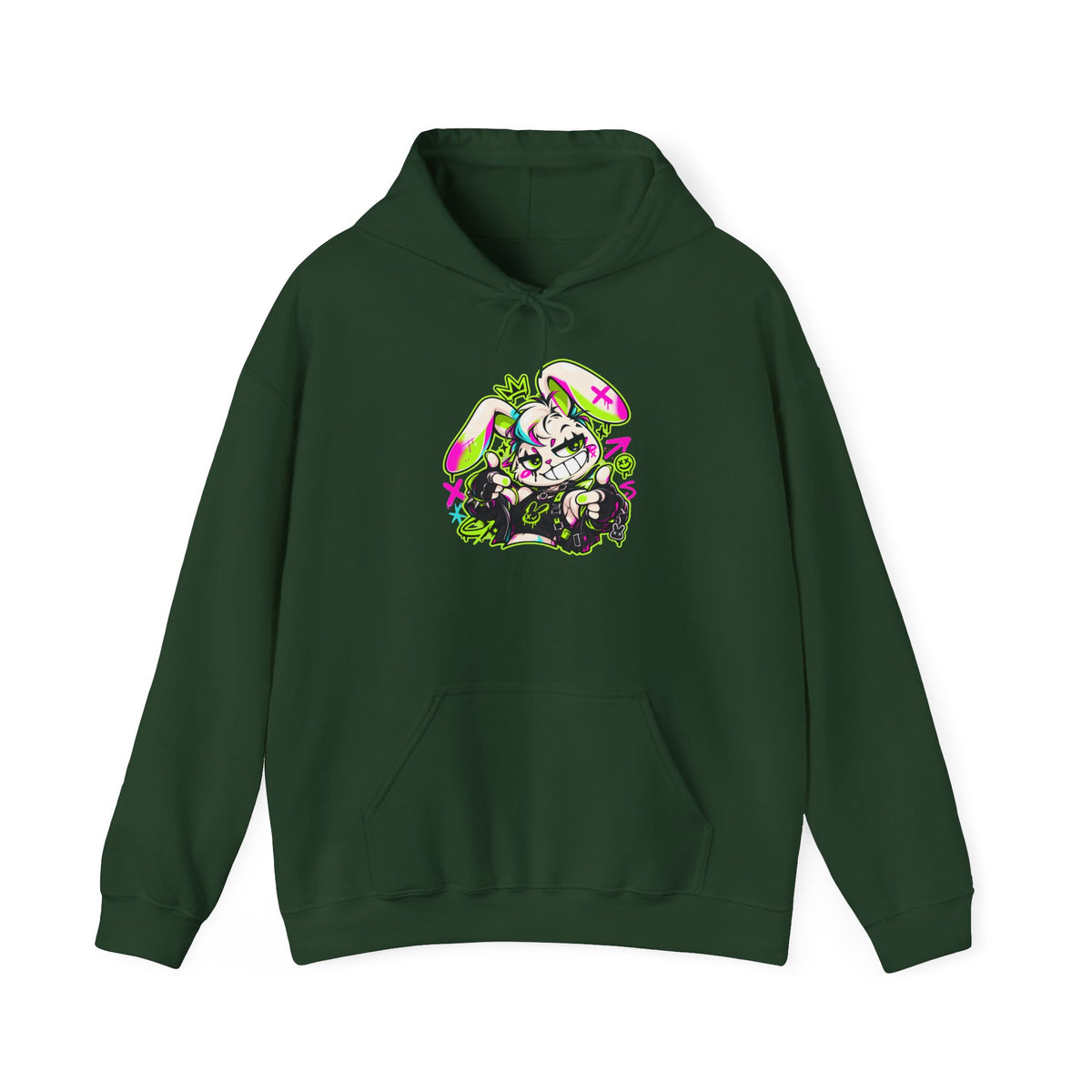 Punk Bunny Graffiti Hoodie in Forest Green
