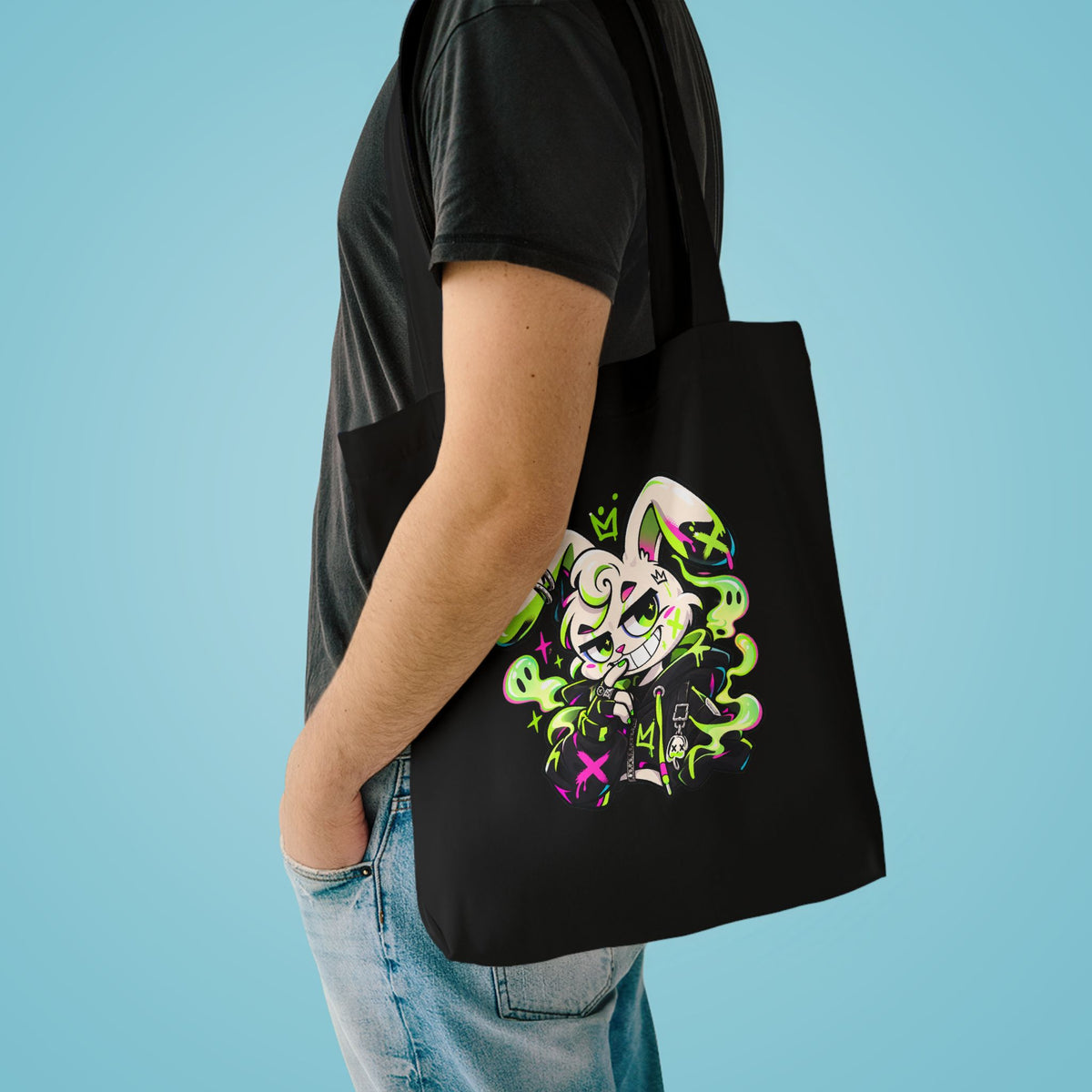 Neon Goth Bunny Cotton Tote Bag