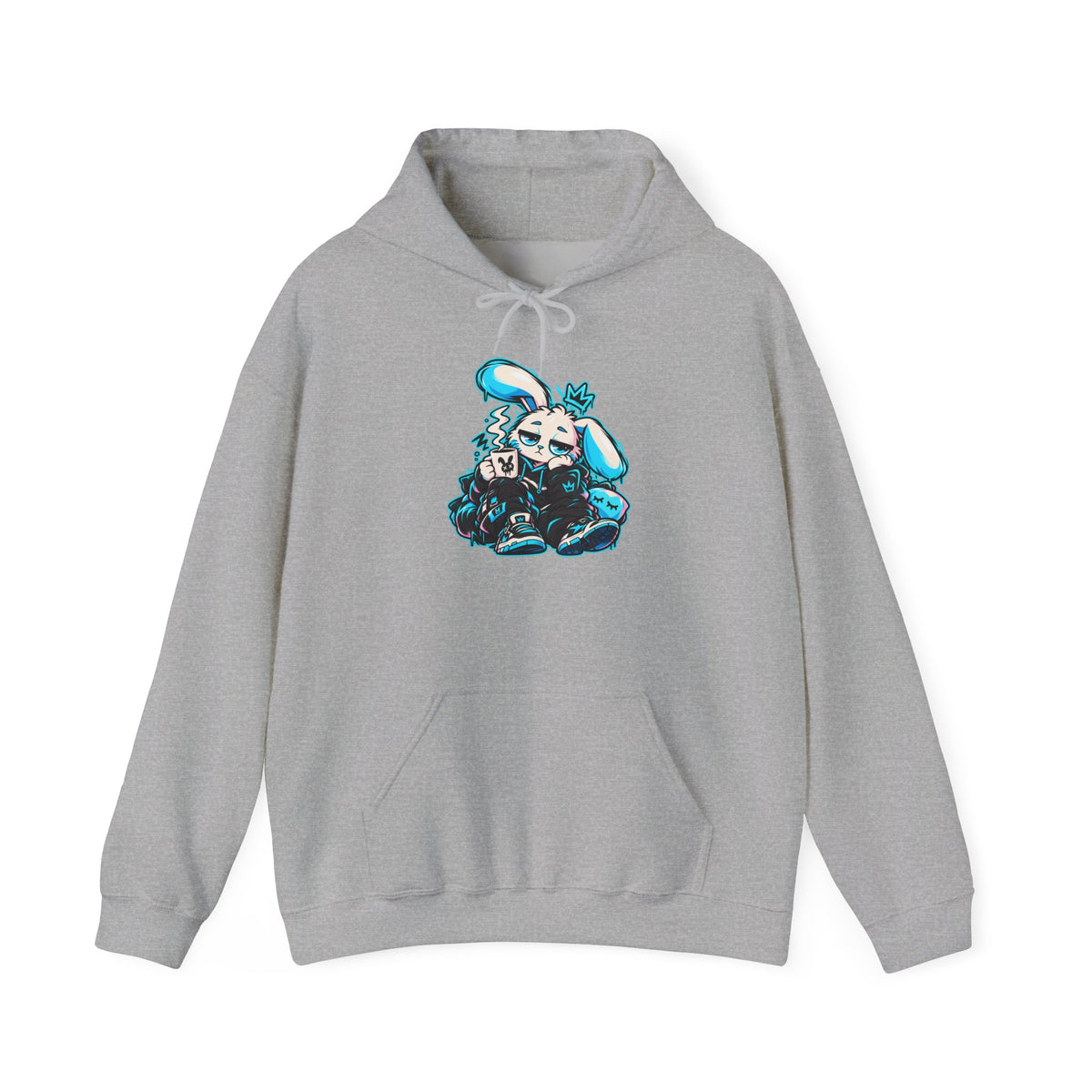 Sleepy Cyber Bunny Coffee Hoodie in Sport Grey