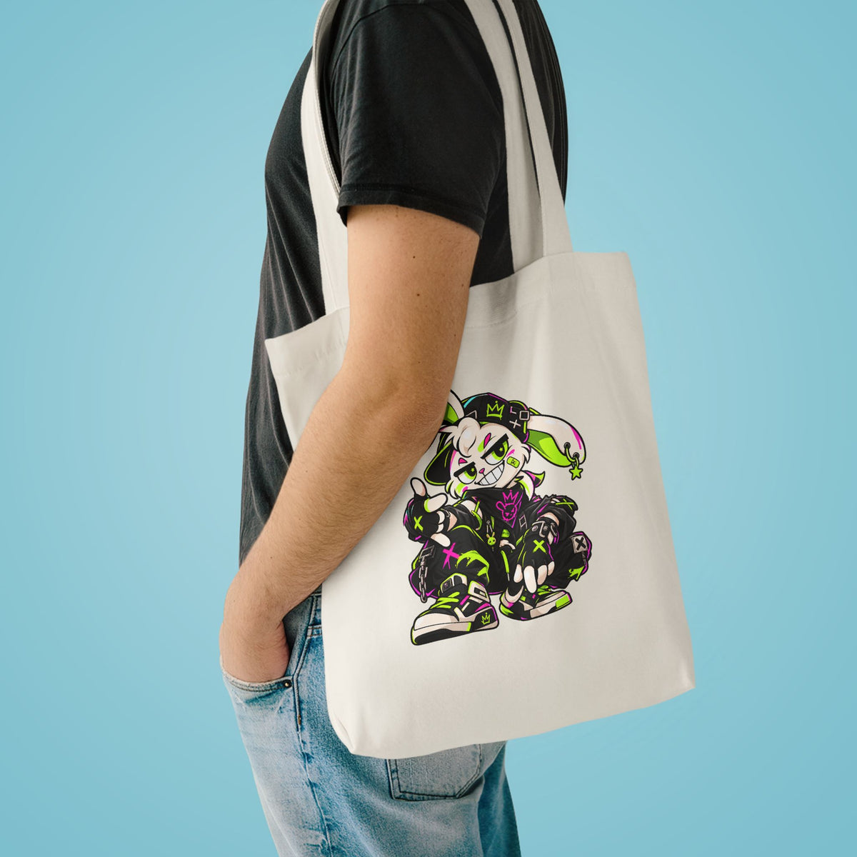 Neon Punk Bunny Cotton Tote Bag