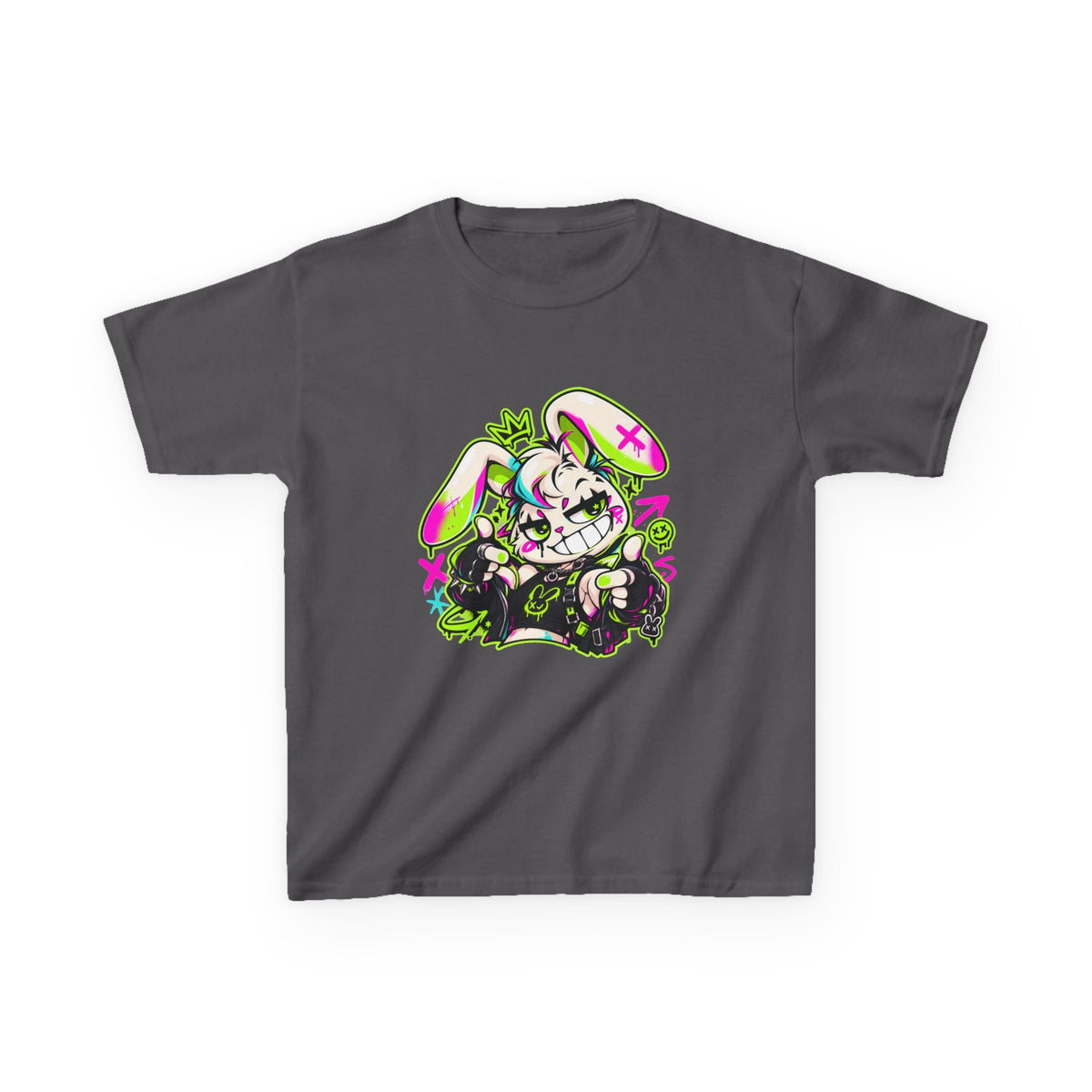 Punk Bunny Graffiti Kids Heavy Cotton Tee in Charcoal