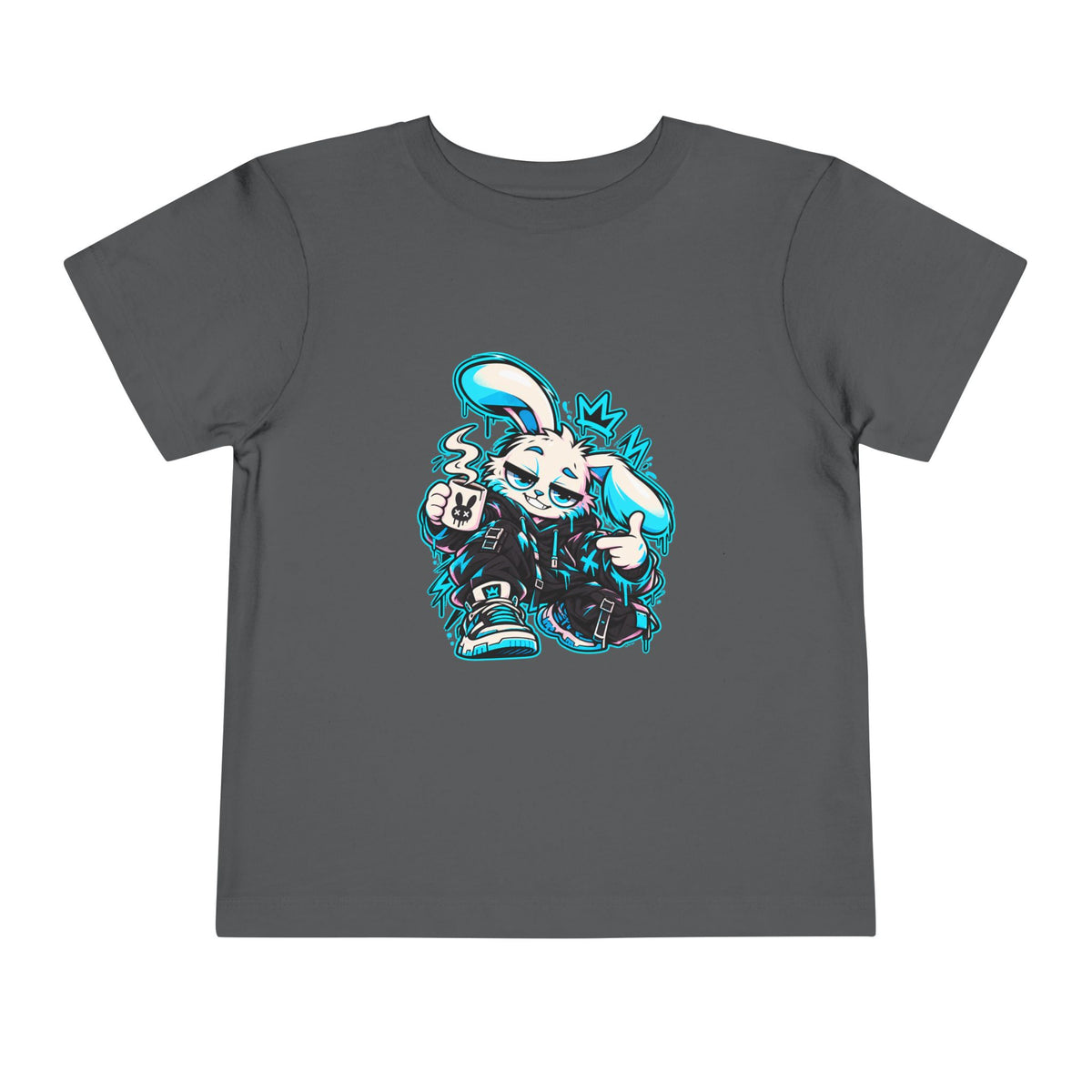 Graffiti Rabbit Coffee Toddler Tee in Asphalt