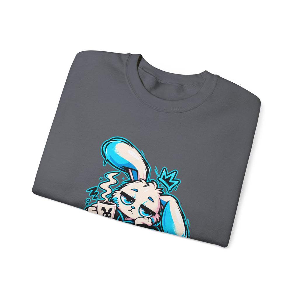 Sleepy Cyber Bunny Coffee Crewneck Sweatshirt