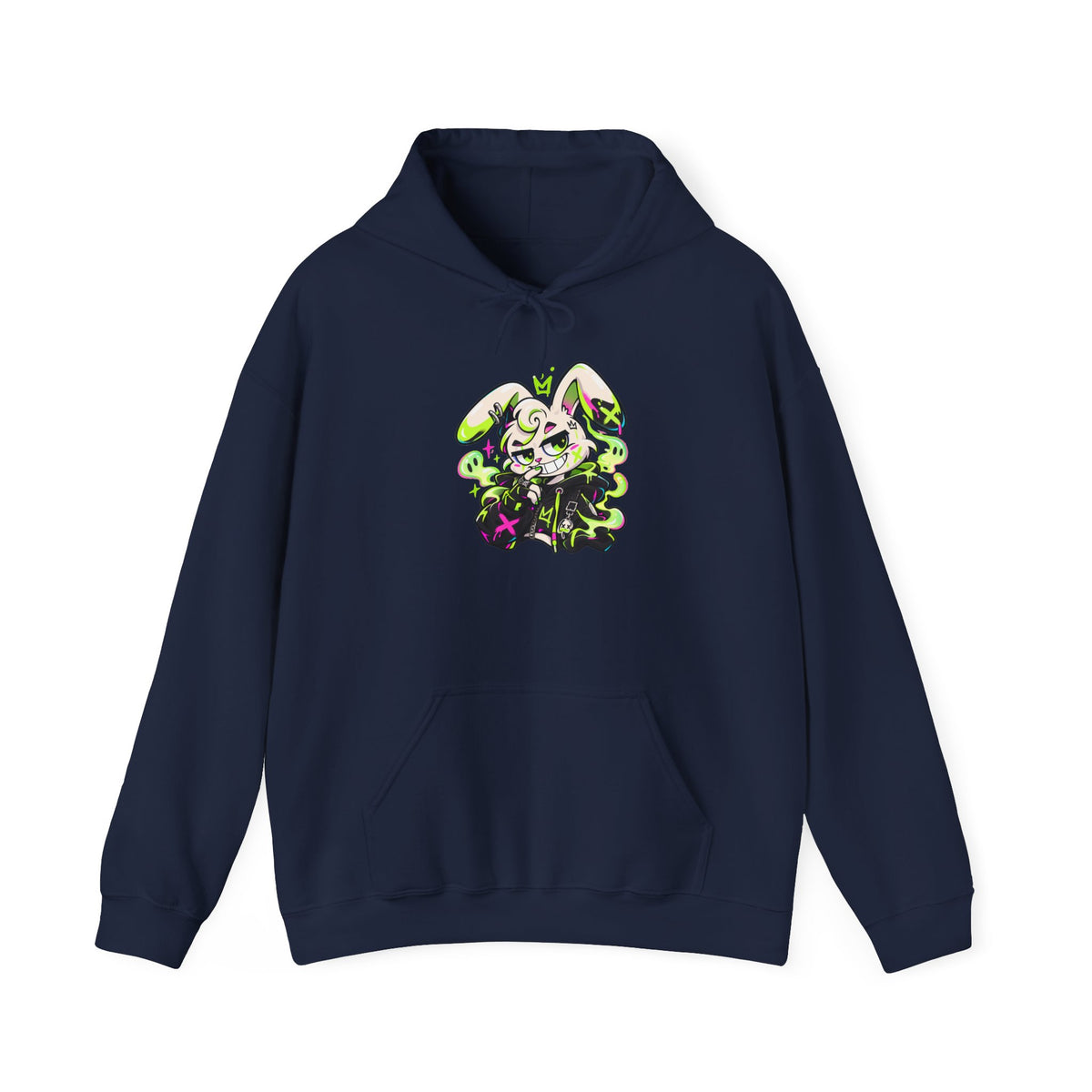 Neon Goth Bunny Hoodie in Navy