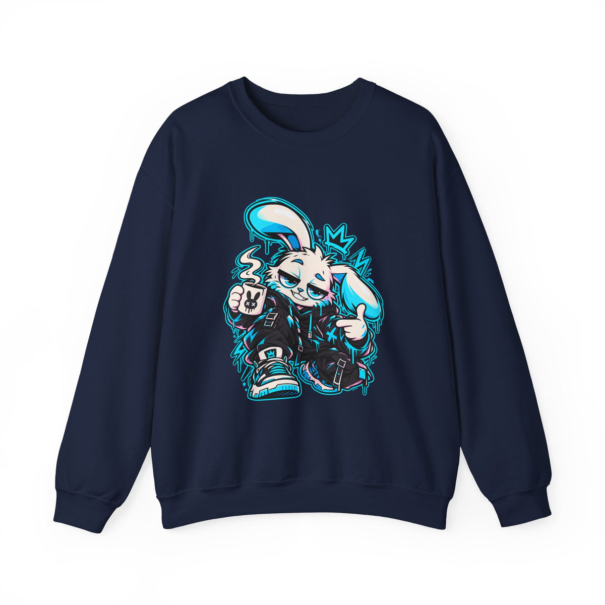 Graffiti Rabbit Coffee Crewneck Sweatshirt in Navy