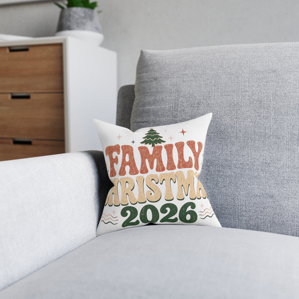 Retro Family Christmas 2026 Square Pillow
