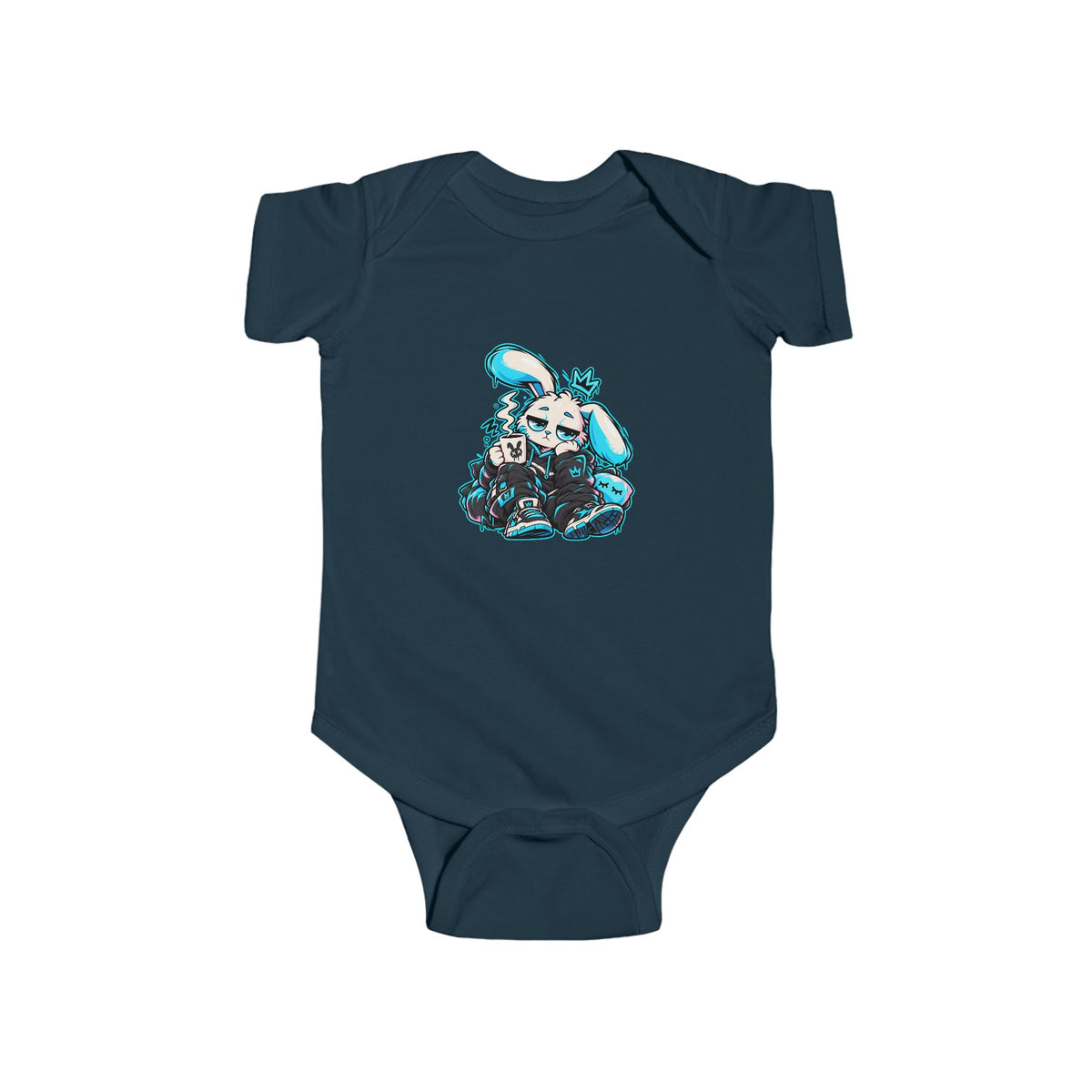 Sleepy Cyber Bunny Infant Bodysuit in Navy