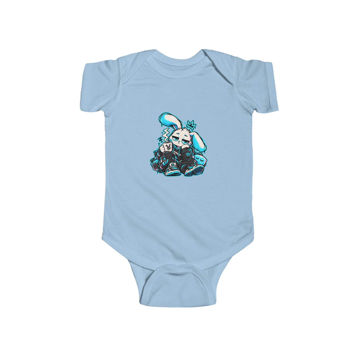 Sleepy Cyber Bunny Infant Bodysuit in Light Blue