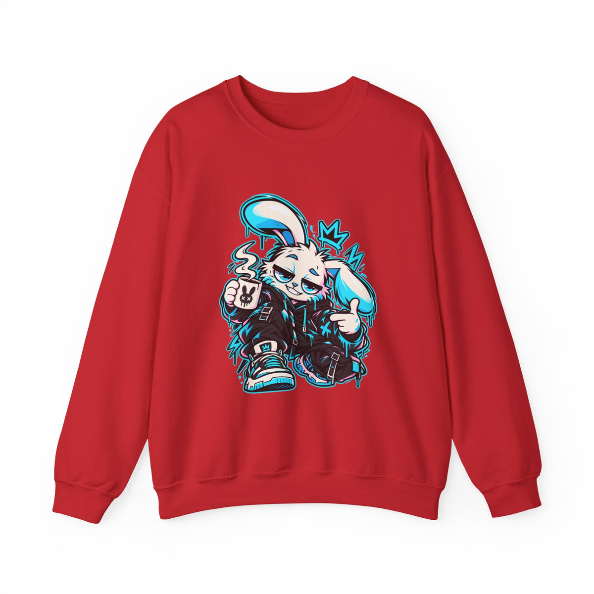 Graffiti Rabbit Coffee Crewneck Sweatshirt in Red