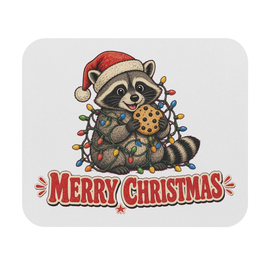 Christmas Raccoon Mouse Pad with Cookie and Lights Design