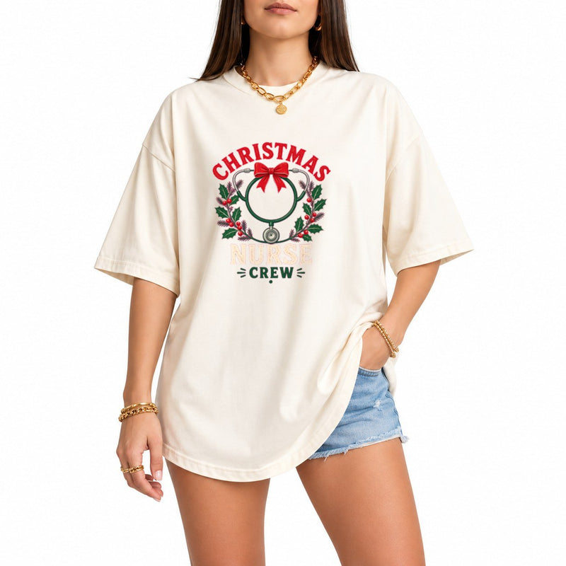 Christmas Nurse Crew oversized graphic tee, Ivory, photo 1