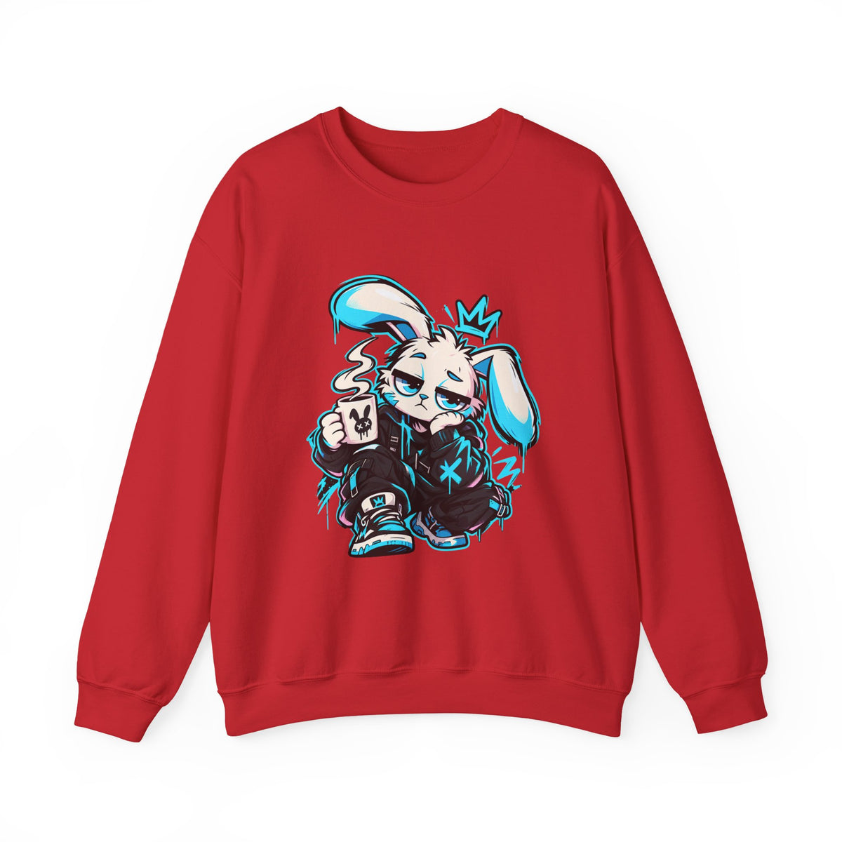 Graffiti Rabbit Coffee Crewneck Sweatshirt in Red