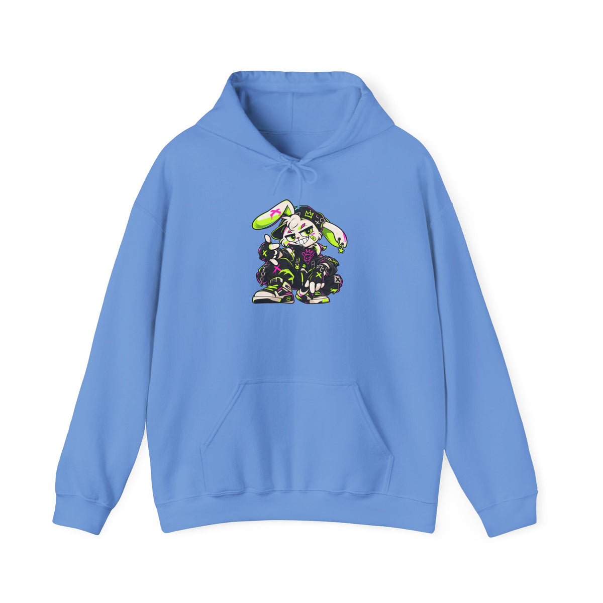 Neon Punk Bunny Hoodie in Carolina Blue