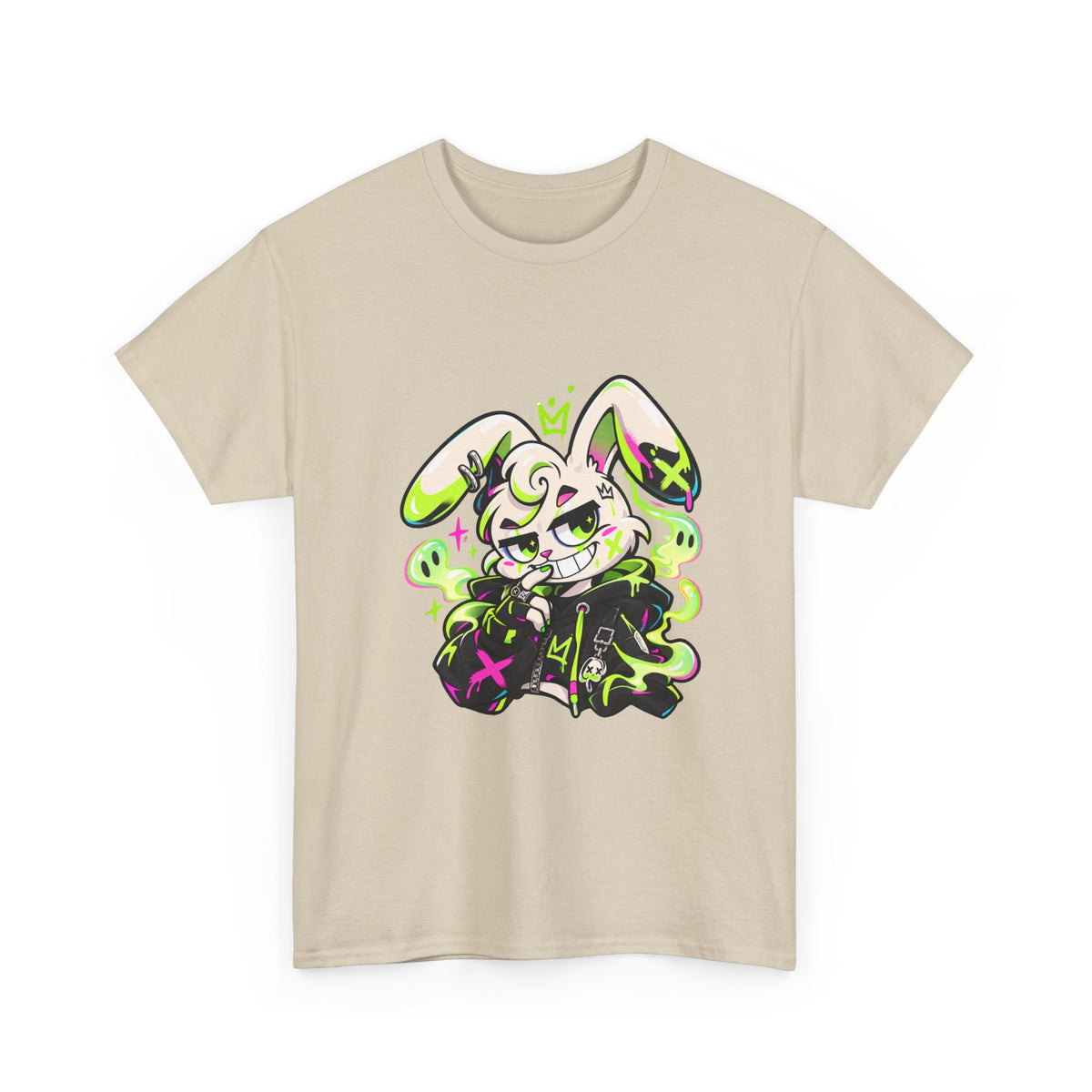 Neon Goth Bunny Heavy Cotton Tee in Sand