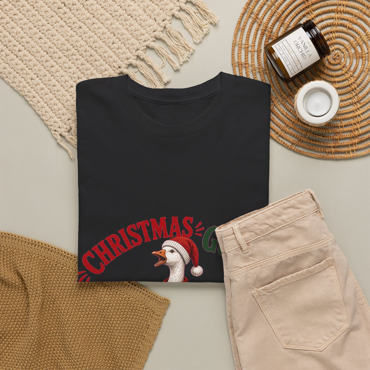 Christmas Goose Crew Heavy Cotton Tee Festive Holiday Shirt