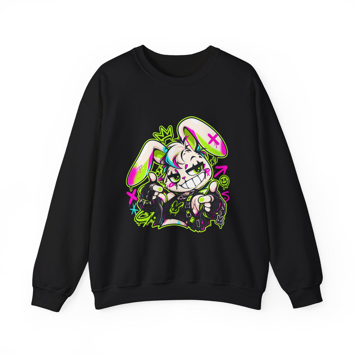 Punk Bunny Graffiti Crewneck Sweatshirt in Black
