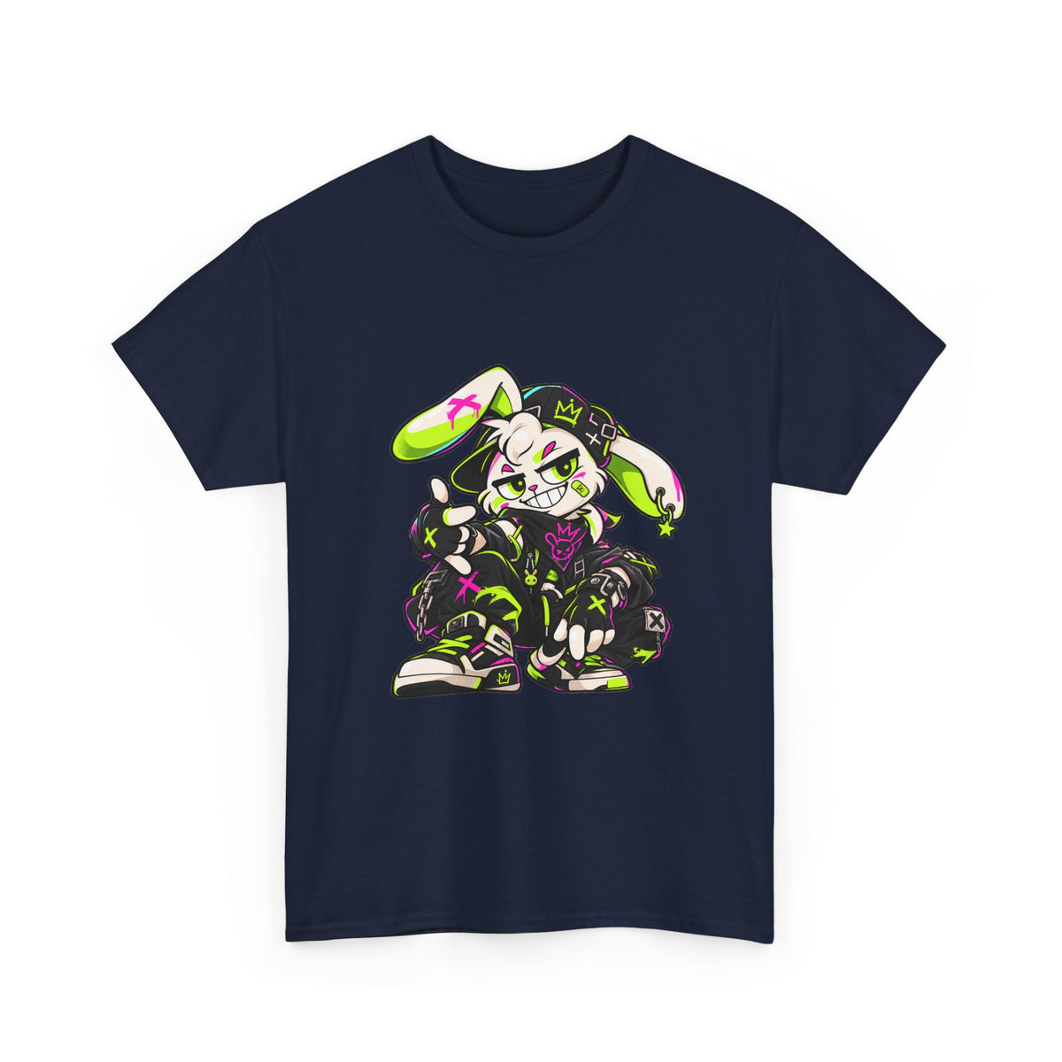 Neon Punk Bunny Heavy Cotton Tee in Navy