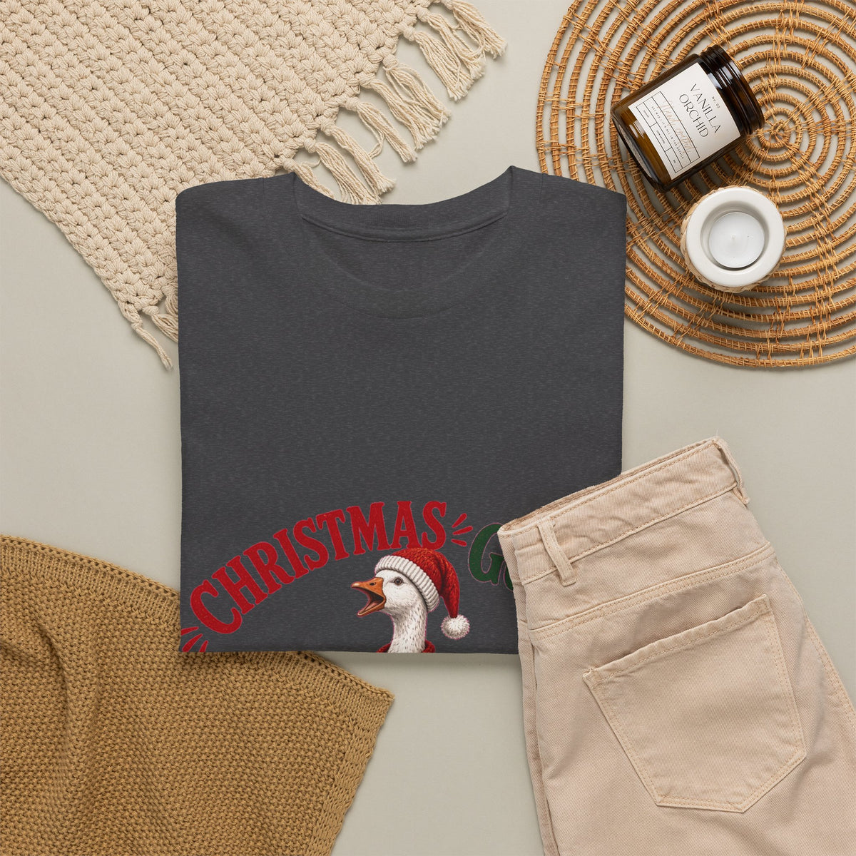 Christmas Goose Crew Heavy Cotton Tee Festive Holiday Shirt