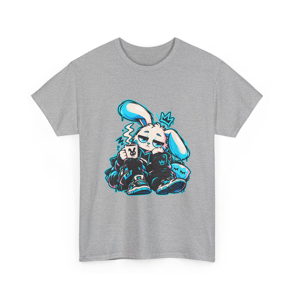 Sleepy Cyber Bunny Coffee Graphic Tee in Sport Grey