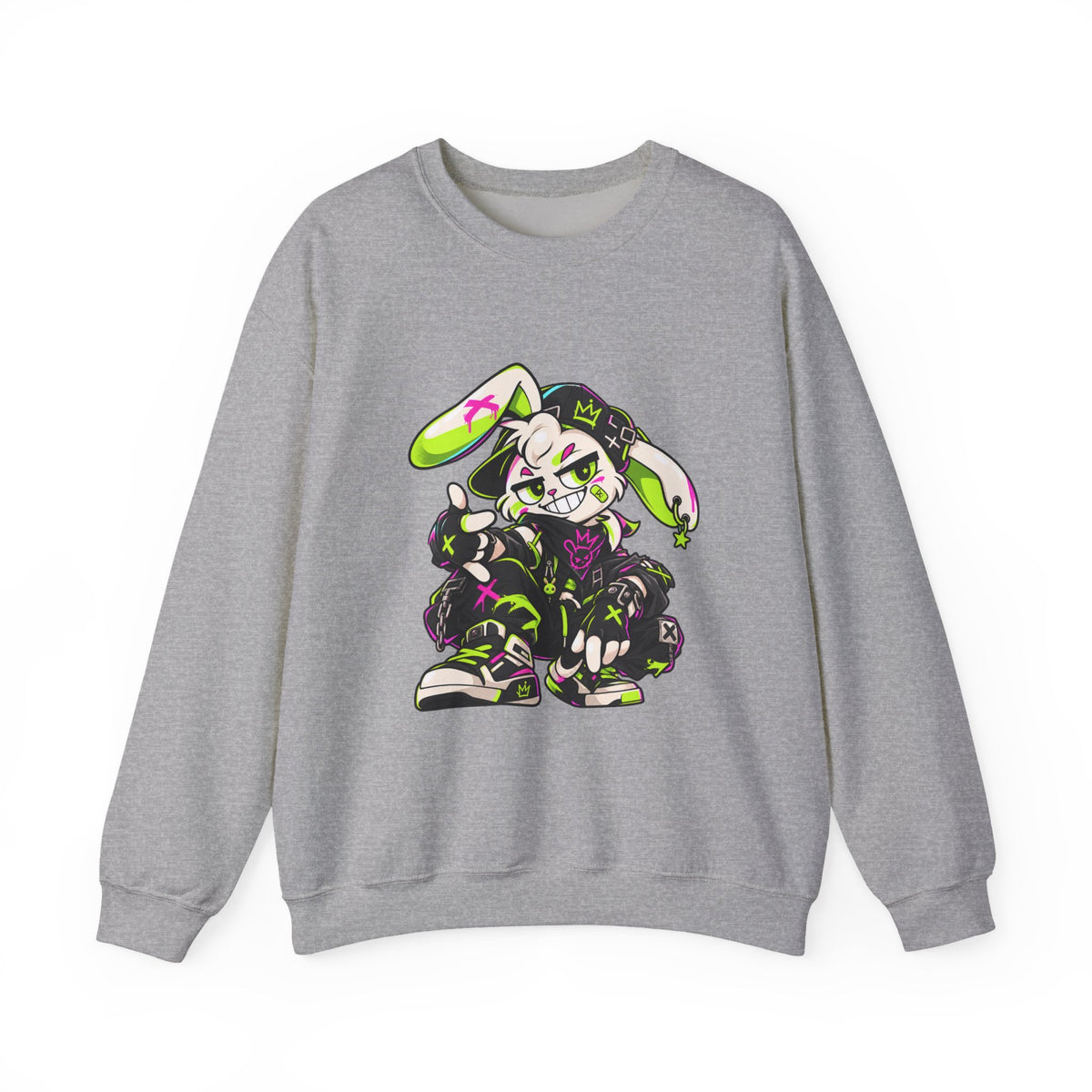 Neon Punk Bunny Crewneck Sweatshirt in Sport Grey