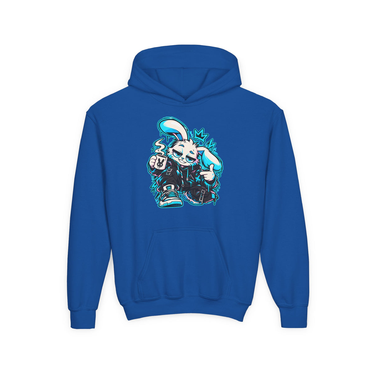 Graffiti Rabbit Coffee Kids Hoodie in Royal