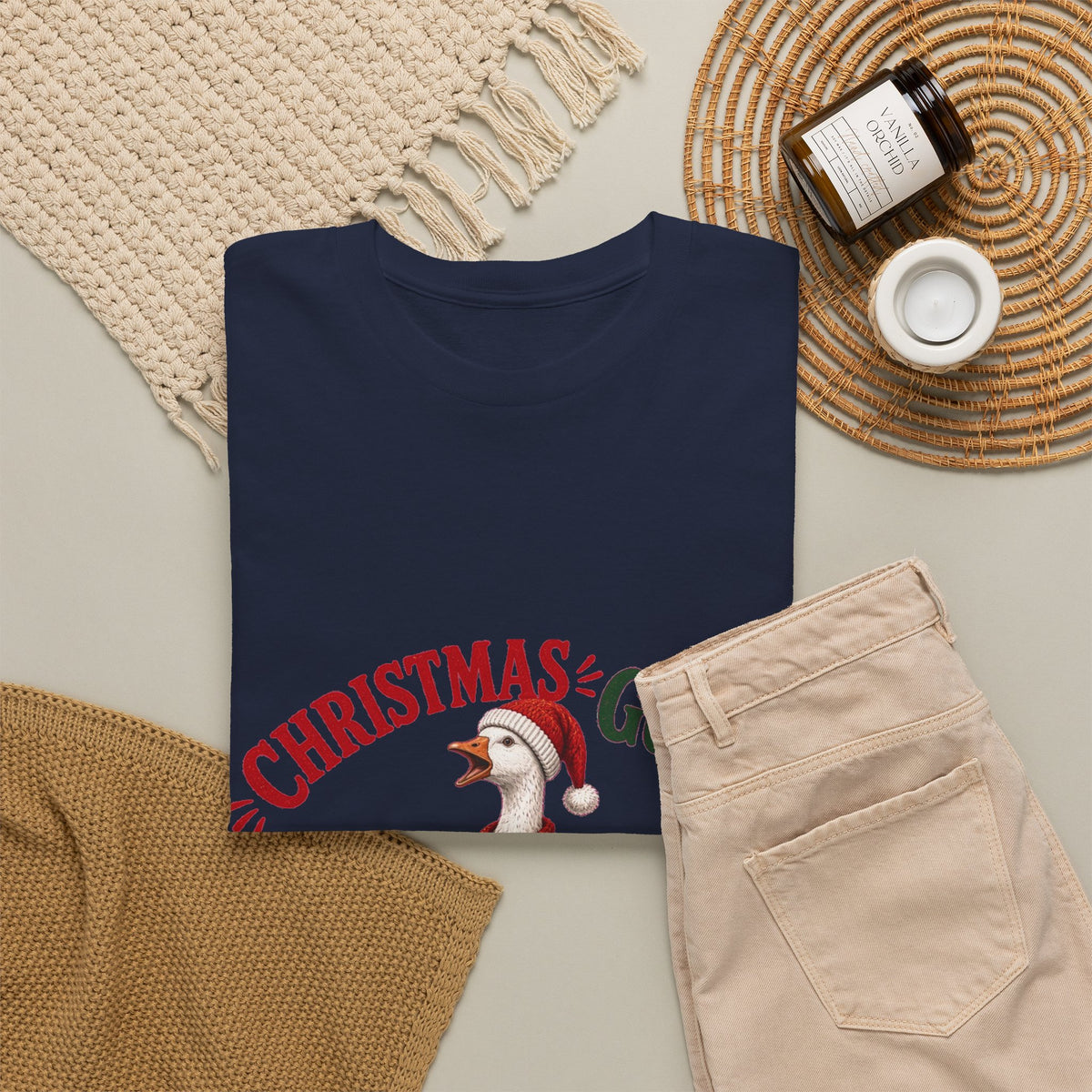 Christmas Goose Crew Heavy Cotton Tee Festive Holiday Shirt