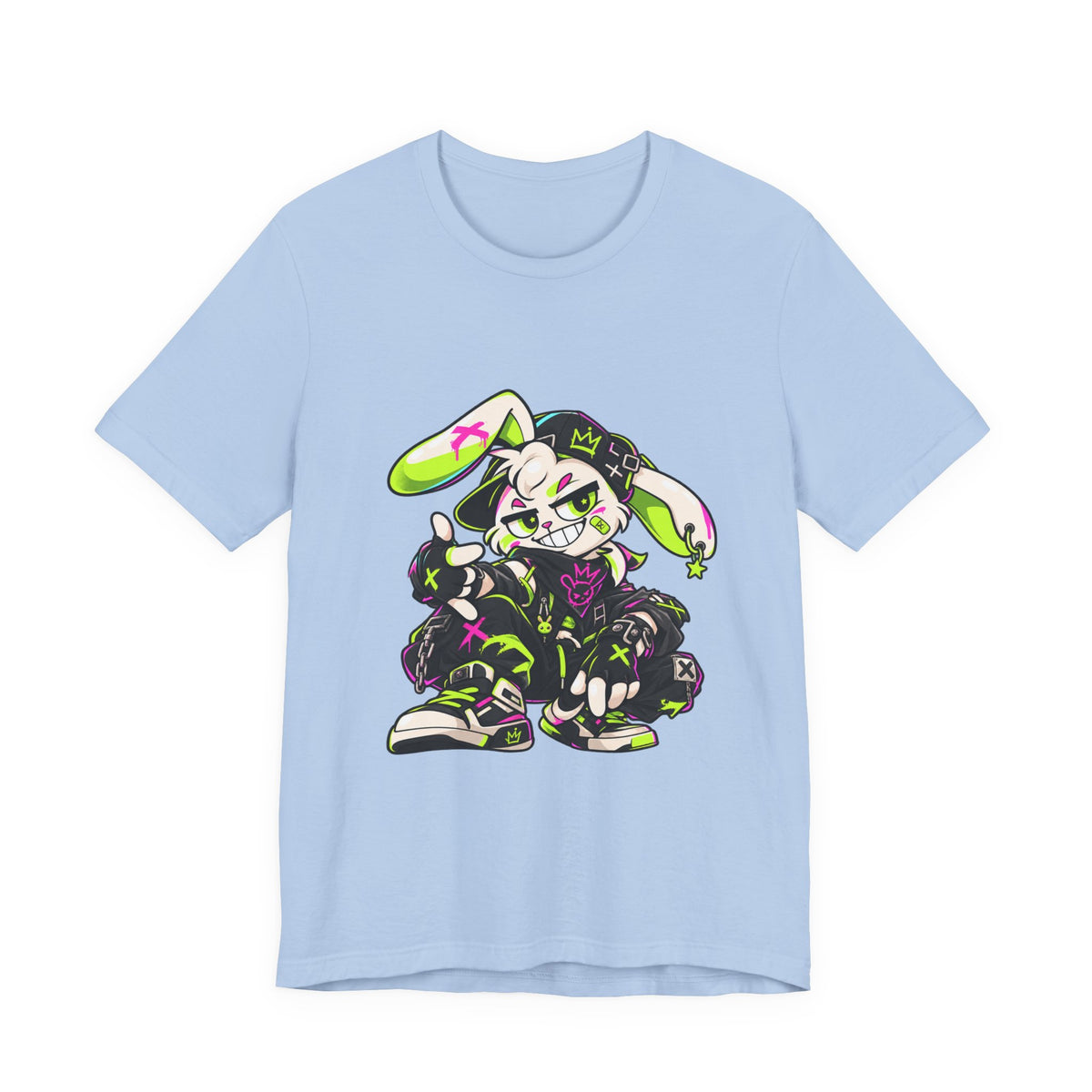 Neon Punk Bunny Premium Jersey Tee in Baby Blue