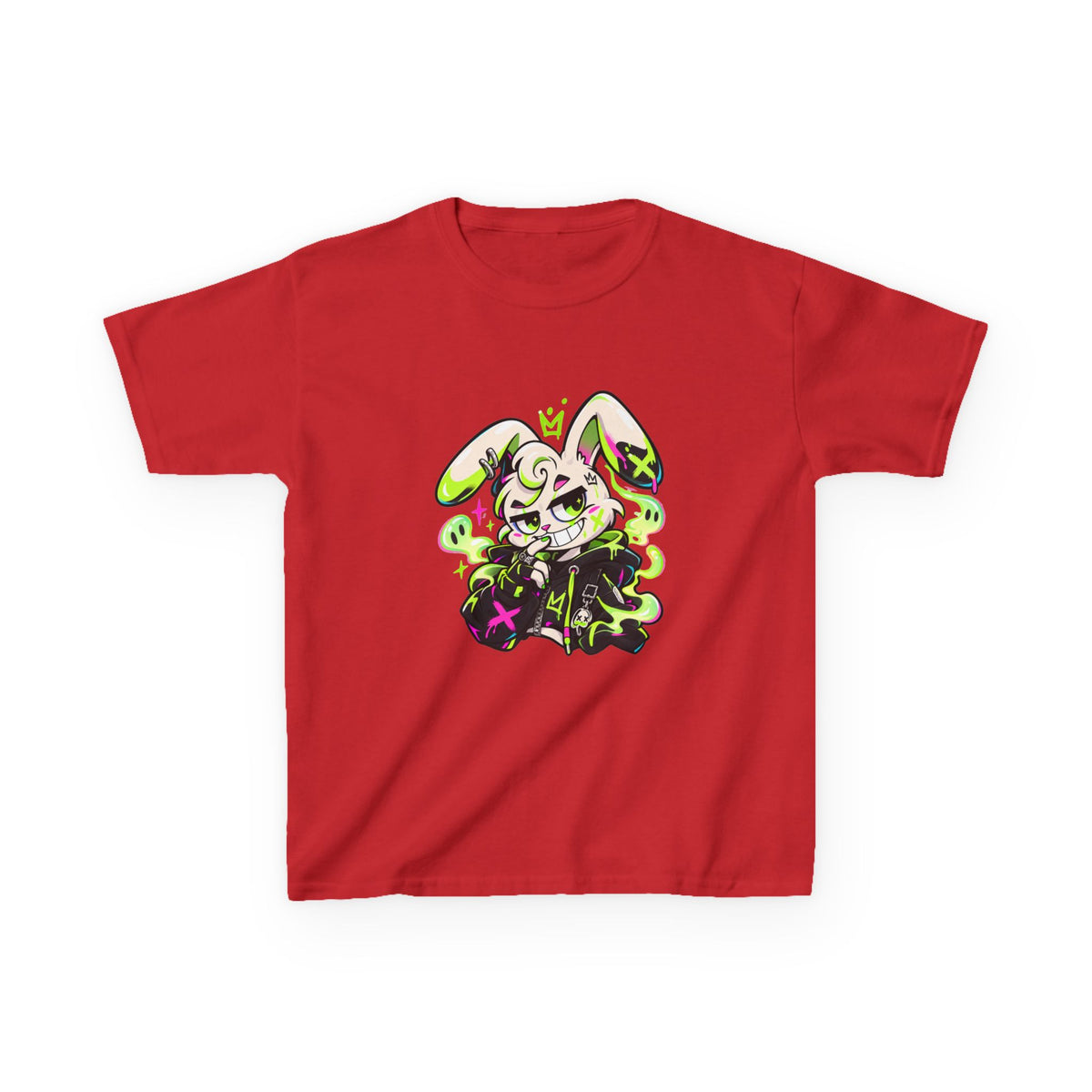 Neon Goth Bunny Kids Heavy Cotton Tee in Red