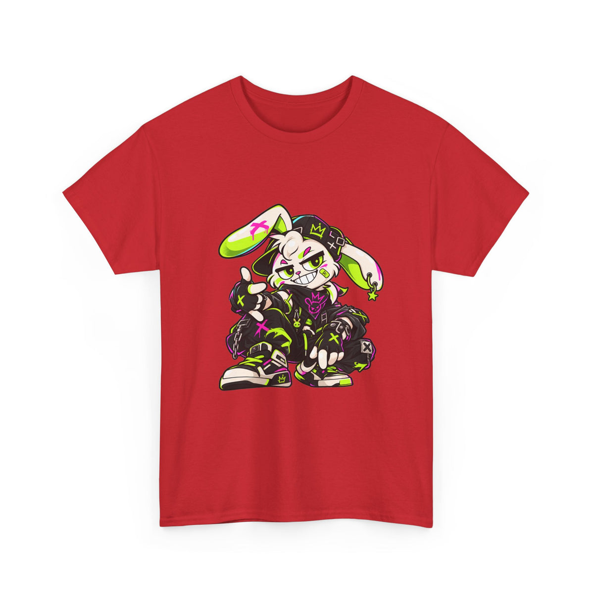 Neon Punk Bunny Heavy Cotton Tee in Red