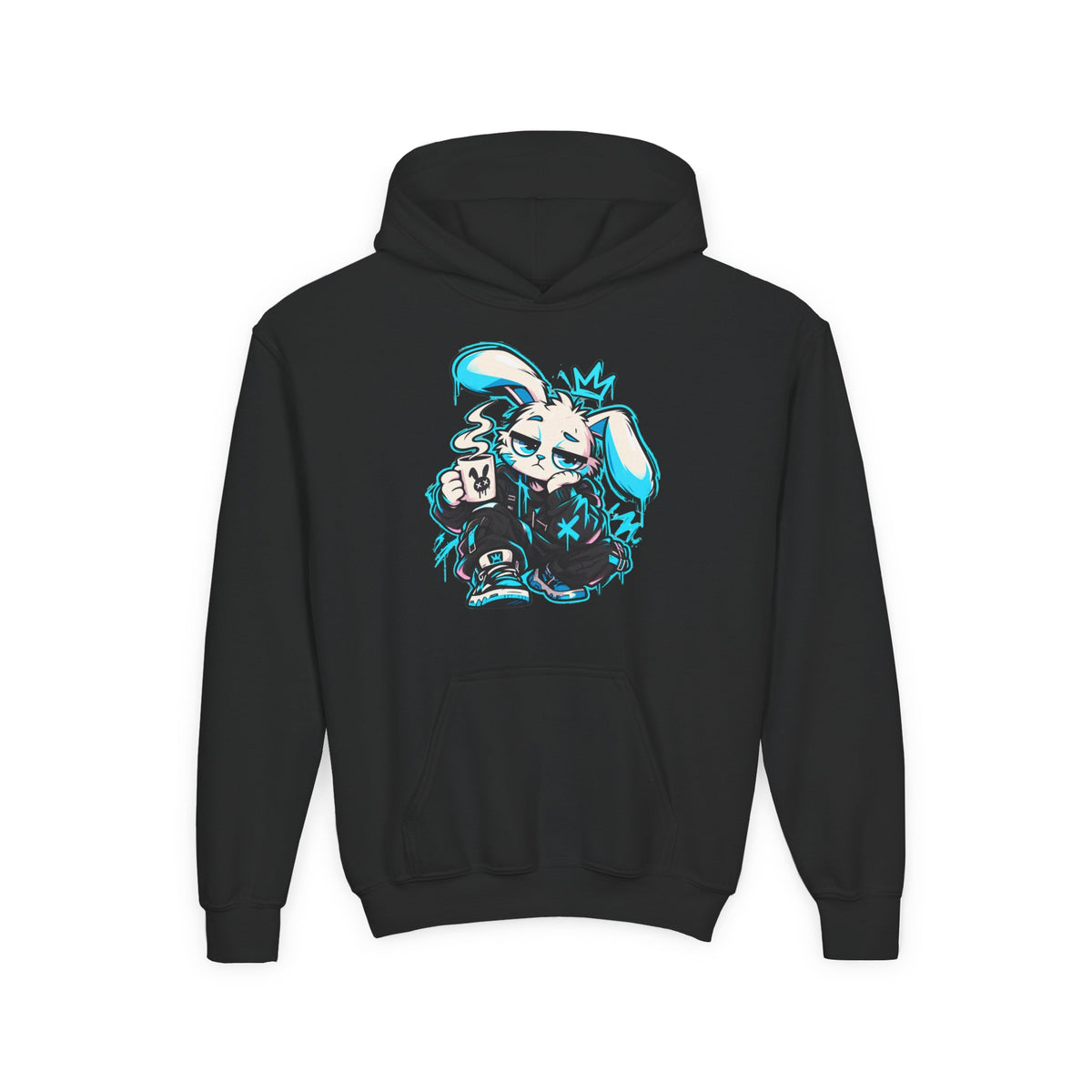 Graffiti Rabbit Coffee Kids Hoodie in Black