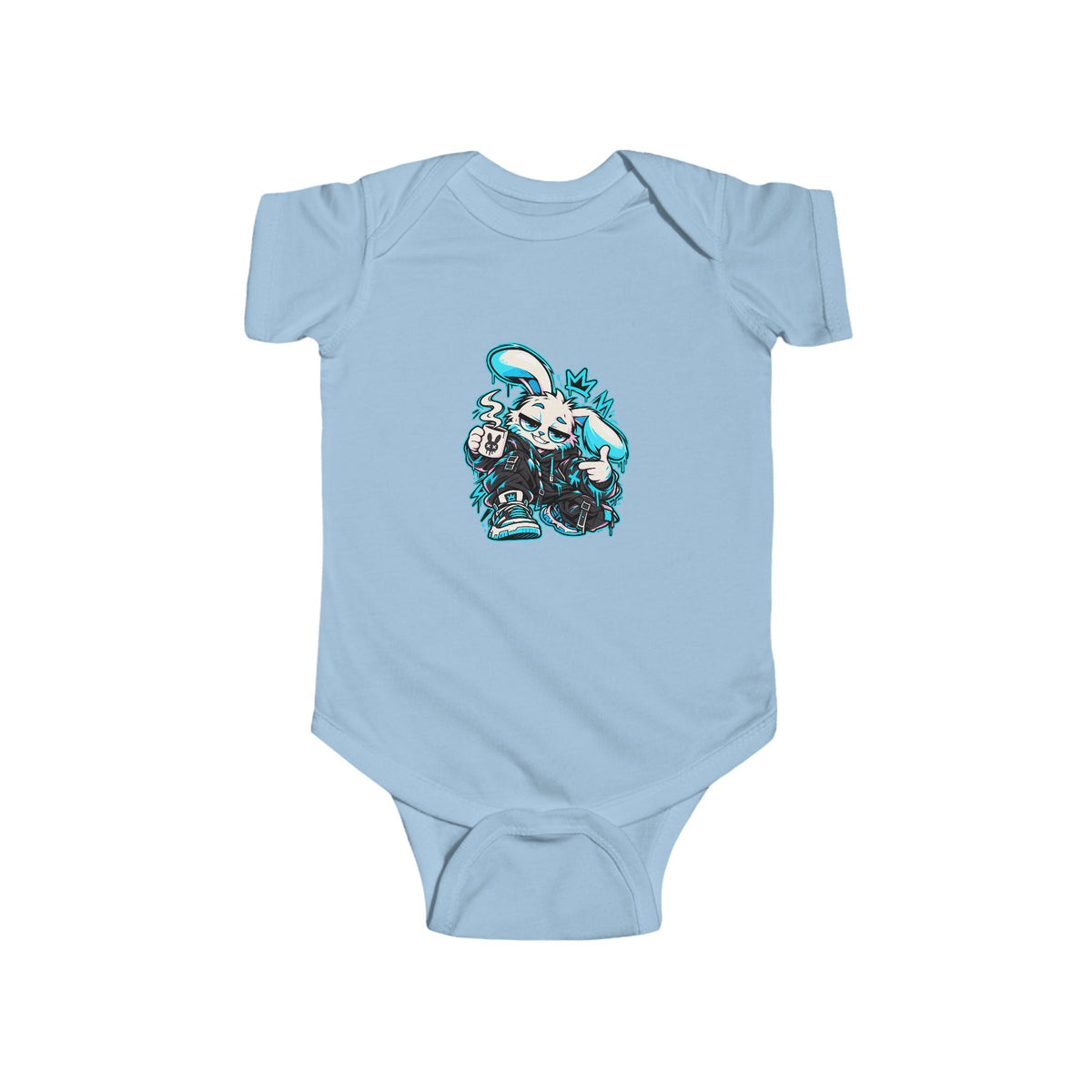 Graffiti Rabbit Coffee Infant Bodysuit in Light Blue
