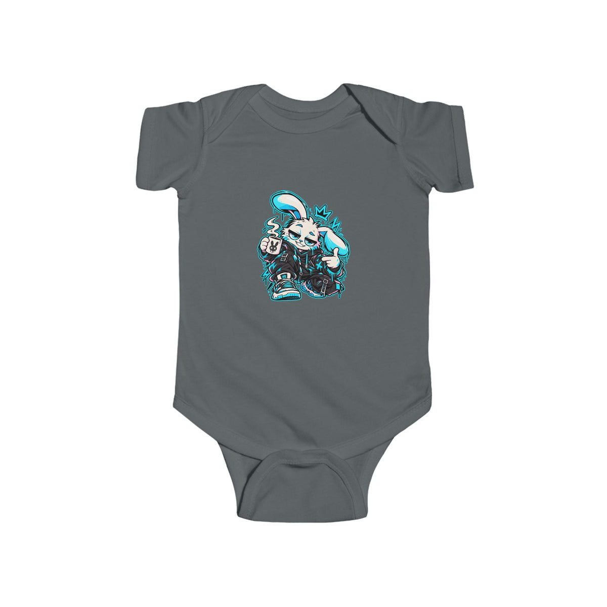 Graffiti Rabbit Coffee Infant Bodysuit in Charcoal