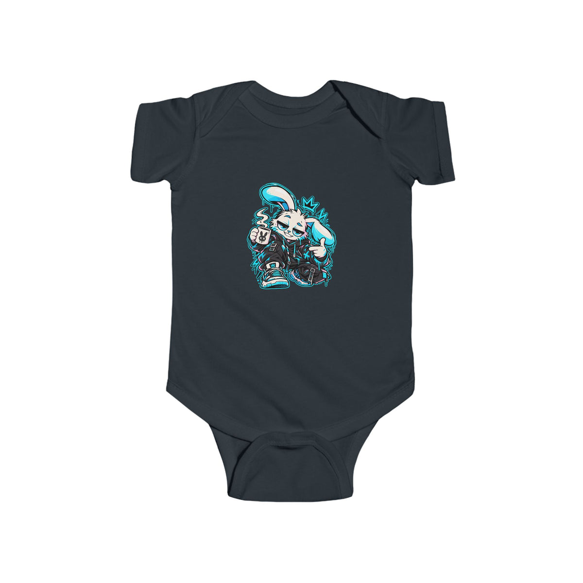 Graffiti Rabbit Coffee Infant Bodysuit in Black