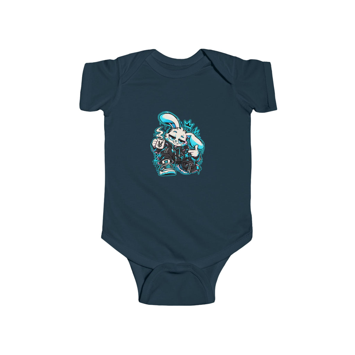 Graffiti Rabbit Coffee Infant Bodysuit in Navy