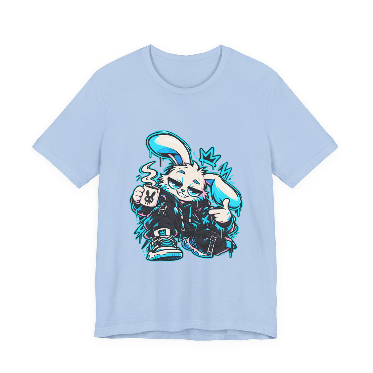 Graffiti Rabbit Coffee Premium Jersey Tee in Baby Blue