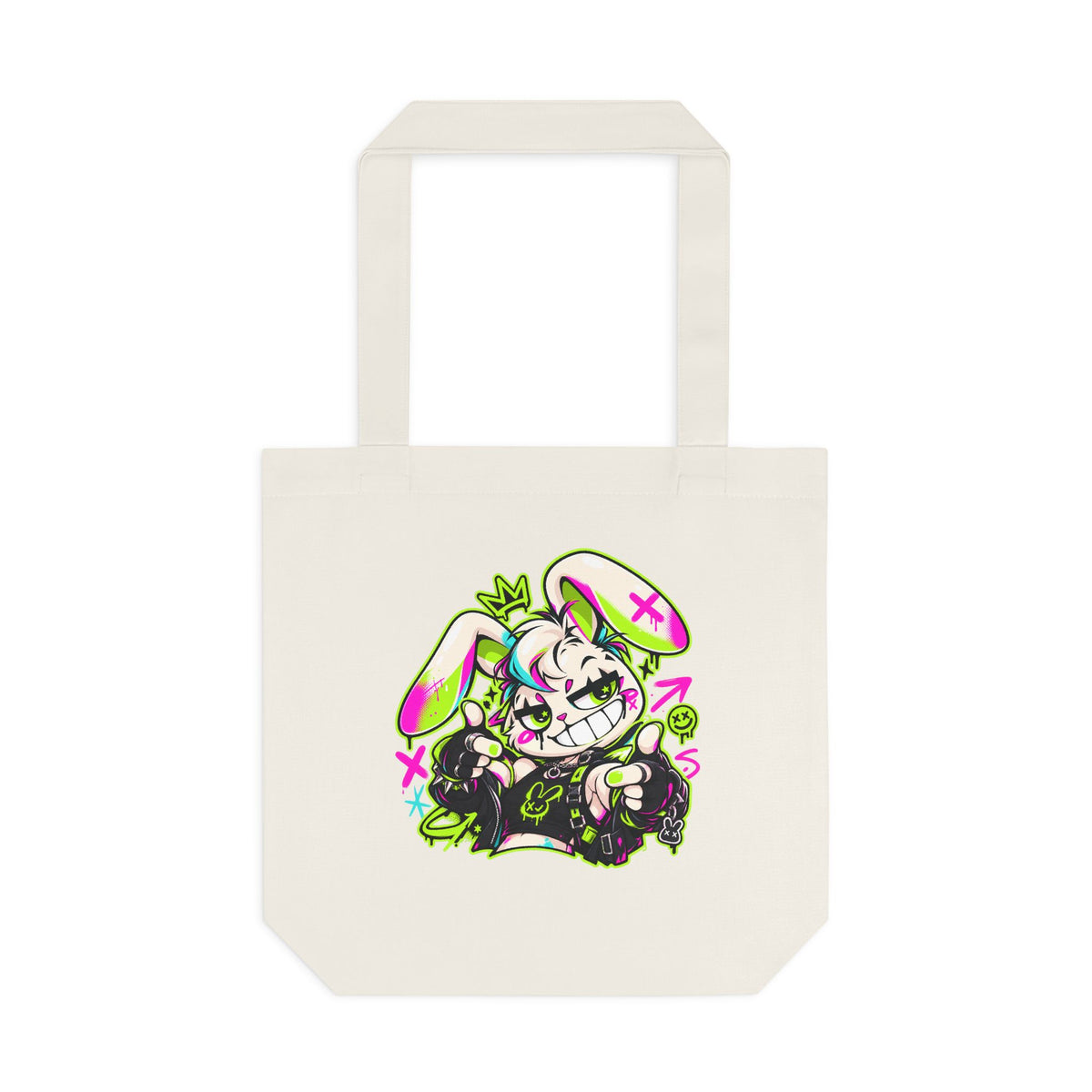 Punk Bunny Graffiti Cotton Tote Bag in Cream