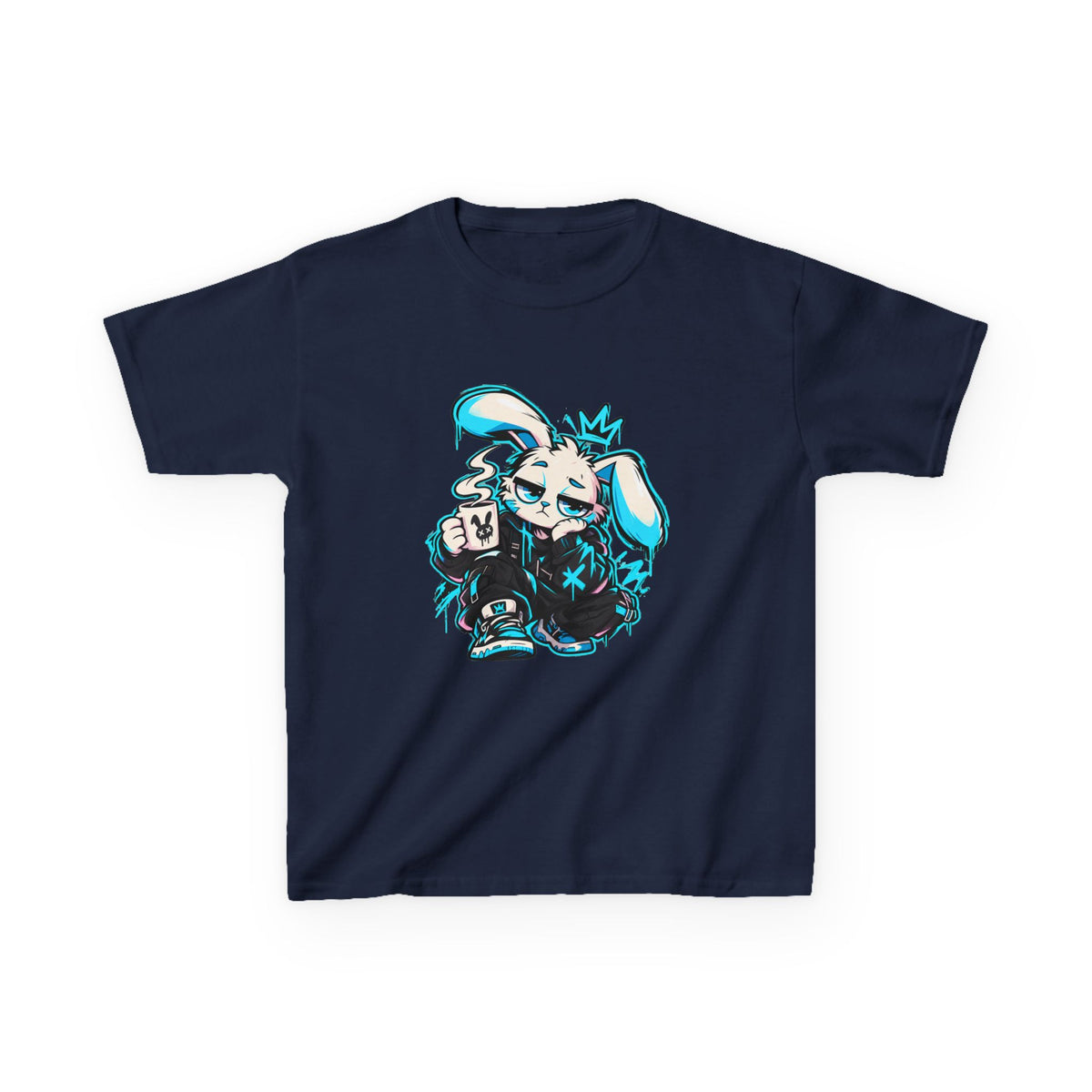 Graffiti Rabbit Coffee Kids Tee in Navy