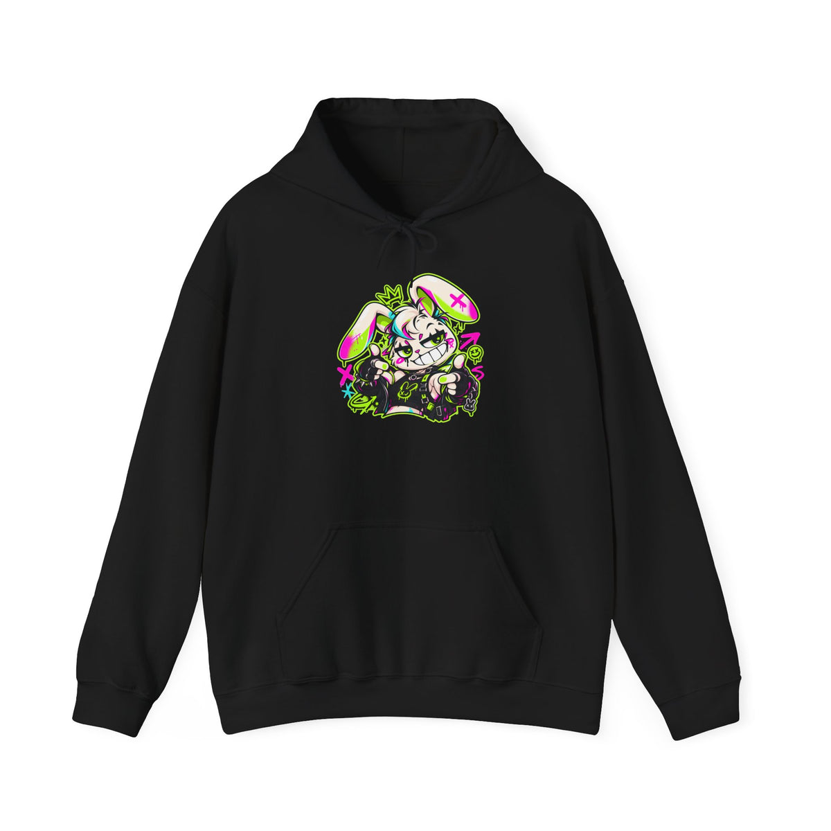 Punk Bunny Graffiti Hoodie in Black