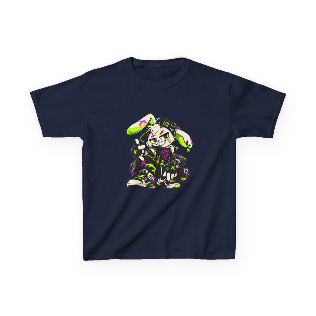 Neon Punk Bunny Kids Heavy Cotton Tee in Navy