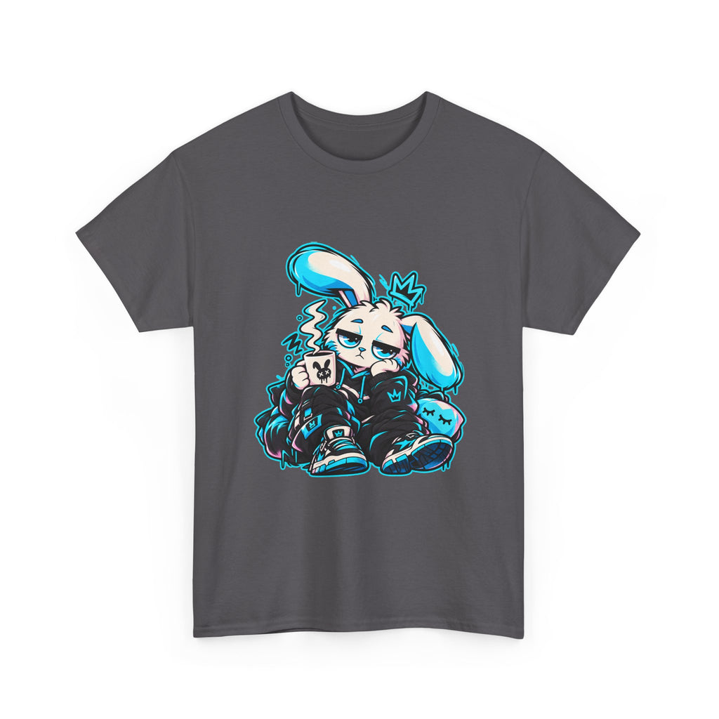 Sleepy Cyber Bunny Coffee Graphic Tee in Charcoal